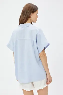 پیراهن آستین کوتاه زنانه کتانی جیبی 3sak60313pw - یاری شاپ