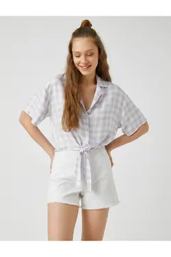 پیراهن آستین کوتاه کمربند - یاری شاپ