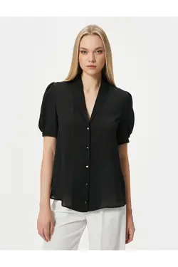 پیراهن آستین کوتاه یقه V دکمه دار - یاری شاپ