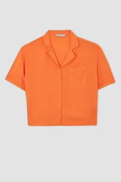 پیراهن آستین کوتاه یقه پیژامه با تناسب ریلکس - یاری شاپ