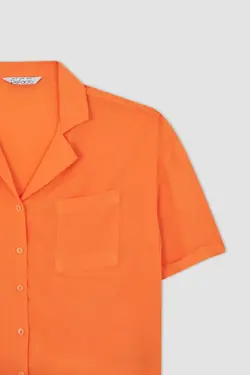 پیراهن آستین کوتاه یقه پیژامه با تناسب ریلکس - یاری شاپ