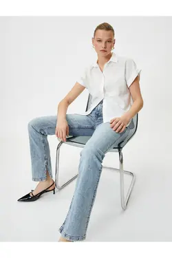 پیراهن آستین کوتاه یقه کلاسیک ویسکوز بافت - یاری شاپ