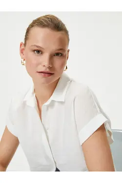 پیراهن آستین کوتاه یقه کلاسیک ویسکوز بافت - یاری شاپ