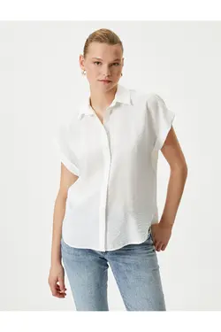 پیراهن آستین کوتاه یقه کلاسیک ویسکوز بافت - یاری شاپ