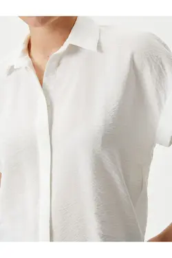 پیراهن آستین کوتاه یقه کلاسیک ویسکوز بافت - یاری شاپ