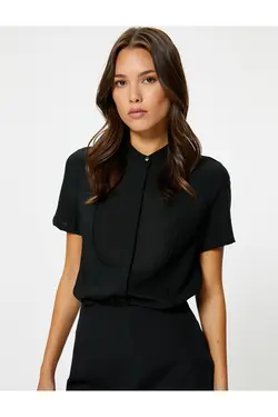 پیراهن آستین کوتاه، یقه، جزئیات روپوش، تناسب معمولی - یاری شاپ