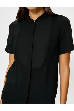 پیراهن آستین کوتاه، یقه، جزئیات روپوش، تناسب معمولی - یاری شاپ