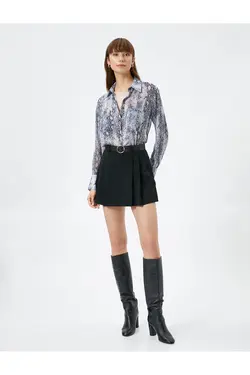 پیراهن ابریشمی آستین بلند جیبی با طرح پوست مار - یاری شاپ