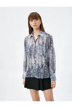پیراهن ابریشمی آستین بلند جیبی با طرح پوست مار - یاری شاپ
