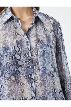پیراهن ابریشمی آستین بلند جیبی با طرح پوست مار - یاری شاپ