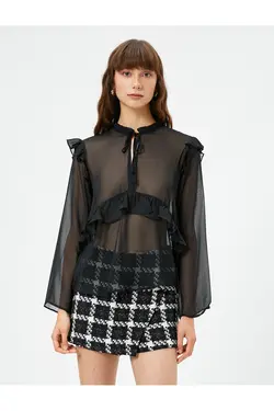 پیراهن ابریشمی آستین بلند کراوات با جزئیات - یاری شاپ