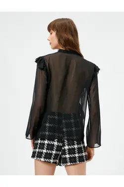 پیراهن ابریشمی آستین بلند کراوات با جزئیات - یاری شاپ