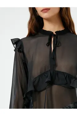 پیراهن ابریشمی آستین بلند کراوات با جزئیات - یاری شاپ