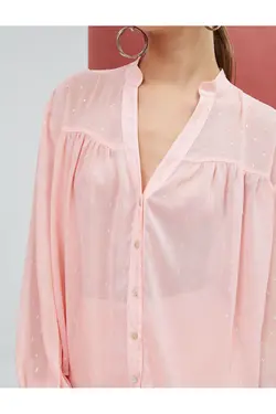 پیراهن ابریشمی یقه با زرق و برق با جزئیات دکمه آستین بلند - یاری شاپ