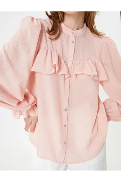 پیراهن ابریشمی یقه‌ای با آستین بادکنکی با دکمه‌های بافت دار - یاری شاپ