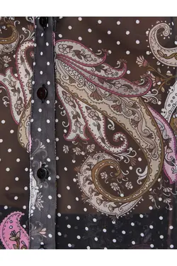 پیراهن ابریشمی، آستین بادکنکی، دکمه‌های طرح‌دار قومی - یاری شاپ