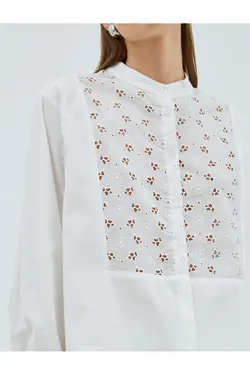 پیراهن با جزئیات گلدوزی، یقه، آستین بلند - یاری شاپ