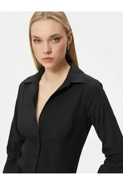 پیراهن باریک آستین بلند دکمه دار - یاری شاپ