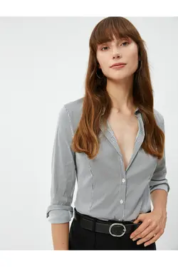 پیراهن باریک آستین بلند دکمه دار پایه - یاری شاپ