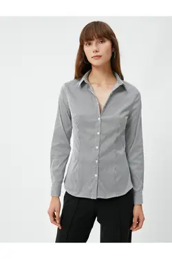 پیراهن باریک آستین بلند دکمه دار پایه - یاری شاپ