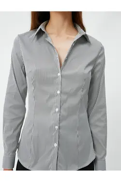 پیراهن باریک آستین بلند دکمه دار پایه - یاری شاپ