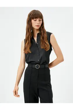 پیراهن بدون آستین یقه کلاسیک دکمه دار - یاری شاپ