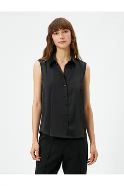 پیراهن بدون آستین یقه کلاسیک دکمه دار - یاری شاپ