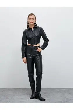 پیراهن برش چرم با جزئیات کرست - یاری شاپ