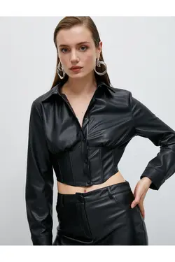 پیراهن برش چرم با جزئیات کرست - یاری شاپ