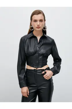 پیراهن برش چرم با جزئیات کرست - یاری شاپ