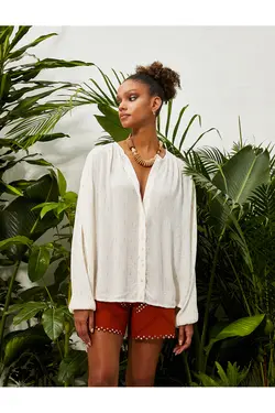 پیراهن بوهمیایی آستین بلند یقه گرد - یاری شاپ