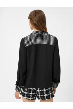 پیراهن پارچه ابریشمی با طرح جیب توئید با آستین بلند دکمه دار - یاری شاپ