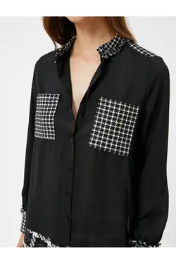 پیراهن پارچه ابریشمی با طرح جیب توئید با آستین بلند دکمه دار - یاری شاپ