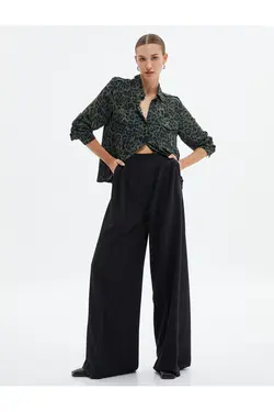 پیراهن پلنگی طرح دار ویسکوز یقه کلاسیک جیبی - یاری شاپ