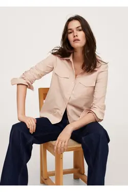 پیراهن پنبه ای پاستلی زنانه با جیب سینه - یاری شاپ