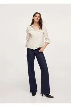 پیراهن پنبه ای زنانه سفید با جیب سینه - یاری شاپ