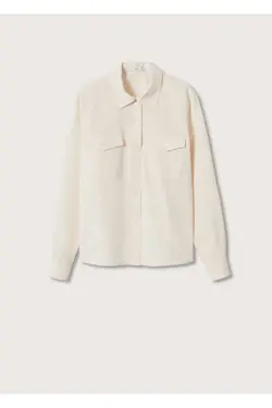 پیراهن پنبه ای زنانه سفید با جیب سینه - یاری شاپ