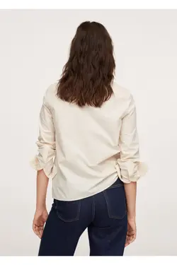 پیراهن پنبه ای زنانه سفید با جیب سینه - یاری شاپ