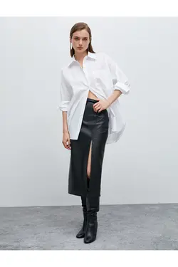 پیراهن پنبه ای سایز بزرگ با جزئیات جیب - یاری شاپ