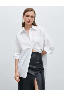 پیراهن پنبه ای سایز بزرگ با جزئیات جیب - یاری شاپ