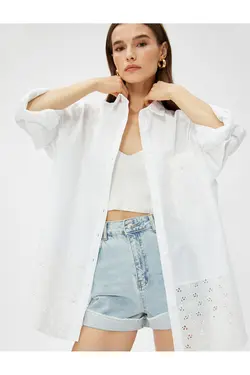 پیراهن پنبه ای سایز بزرگ با جزئیات گلدوزی آستین بلند - یاری شاپ