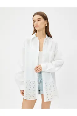 پیراهن پنبه ای سایز بزرگ با جزئیات گلدوزی آستین بلند - یاری شاپ