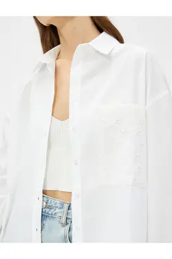 پیراهن پنبه ای سایز بزرگ با جزئیات گلدوزی آستین بلند - یاری شاپ