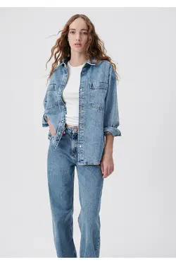 پیراهن جین خیابانی آلین روشن / برش پهن 1210385-85295 - یاری شاپ