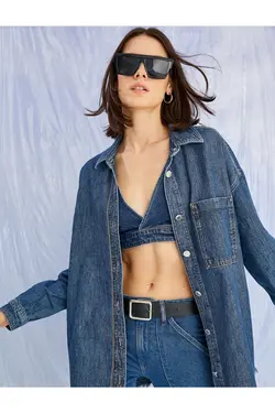 پیراهن جین نخی با جزئیات جیب - یاری شاپ