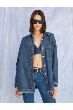 پیراهن جین نخی با جزئیات جیب - یاری شاپ