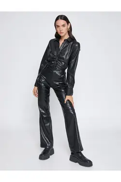 پیراهن چرمی با جزئیات دراپه - یاری شاپ