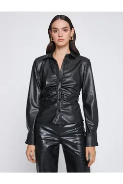 پیراهن چرمی با جزئیات دراپه - یاری شاپ