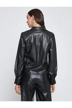 پیراهن چرمی با جزئیات دراپه - یاری شاپ