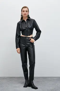 پیراهن چرمی با جزئیات کرست زنانه 4WAK60007EW - یاری شاپ